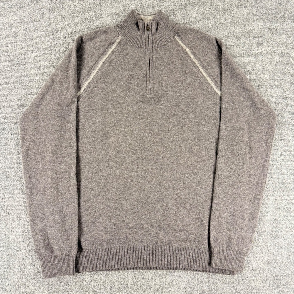 HUGO BOSS Quarter Zip Sweater Men Medium Gray 100% Virgin Wool Regular Fit